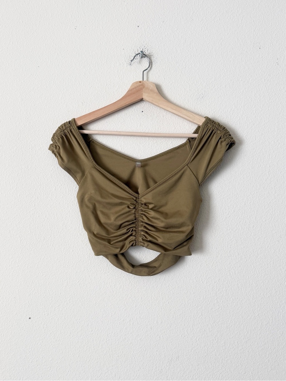Free People Movement SMALL Breathe Deeper ruched cami top in Dusted Military